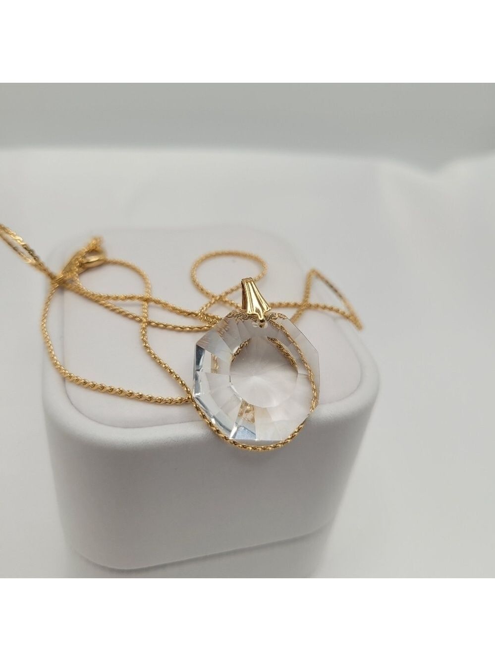 Gold Filled GF Faceted Crystal Pendant Necklace 18'' Swarovski Drop